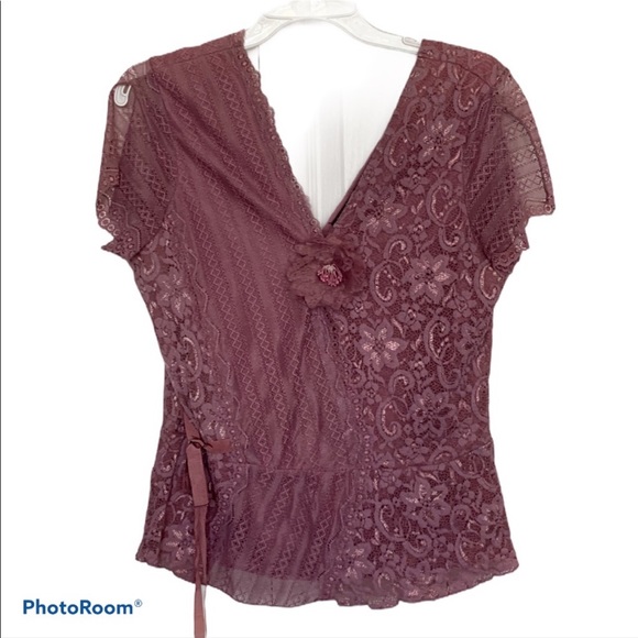 Bisou Bisou Tops - Burn pink lace top